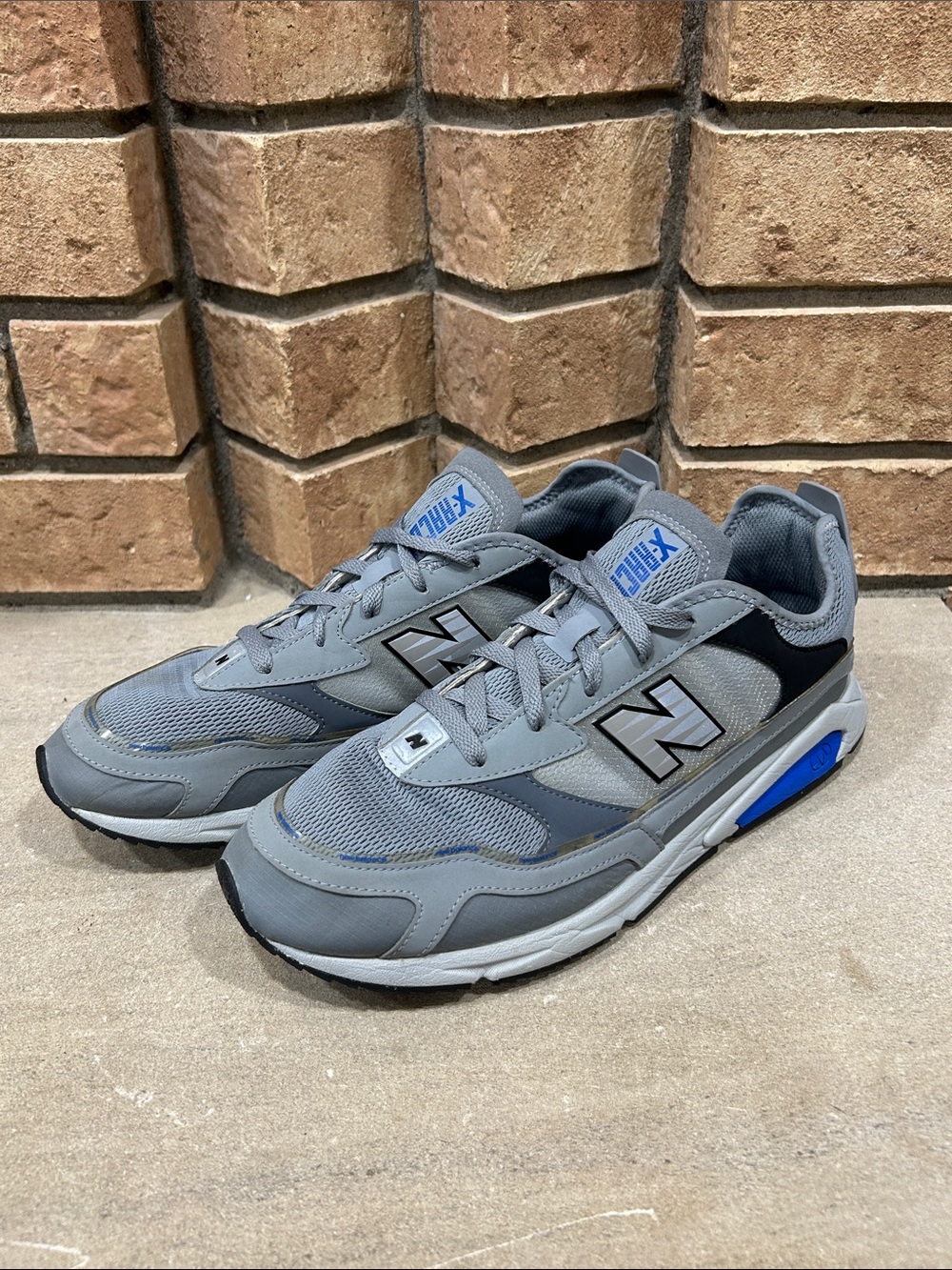 New Balance X-Racer Men's 11.5 Low Top Lace-Up Gray White Blue MSXRCH